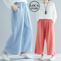 レディース ワイドレッグパンツ パステルカラー ゆったりウエストゴム 両サイドポケット 韓国ファッション (DCT-590829367634)