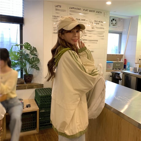 レディース ラインデザイン オーバーサイズ ジップアップブルゾン アフター ジャケット 春 秋 薄手 韓国 韓国ファッション (DTC-602387507401_011)