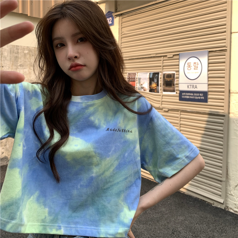 3カラー】 Tシャツ タイダイ柄 半袖 クロップド丈 ショート丈 へそ出し