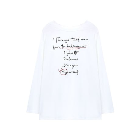 シアートップス ロンT ロゴプリント オーバーサイズ  ゆったり トップス tシャツ 冷房対策 紫外線対策 長袖 レトロ 大人可愛い ガーリー カジュアル DTCA-870596164404