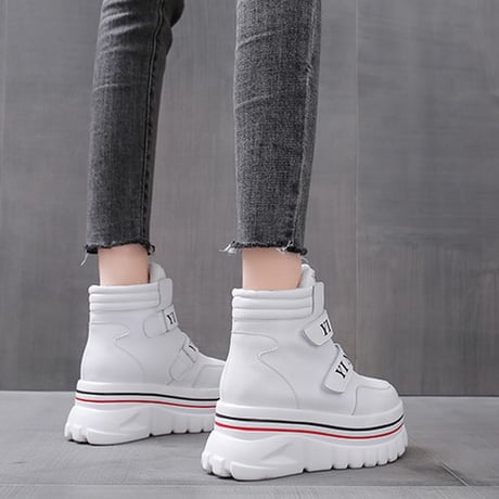 厚底 ダットスニーカー ヒール6cm ハイカット 22.5～24.5cm 韓国ファッション レディース 厚底スニーカー ハイトップ スニーカー カジュアル スポーツ 632308455327