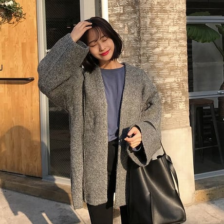 ショートコート 暖かい 厚手 ニット ウール調 ワイドスリーブ 長袖 ニットコート カーディガン 韓国 ファッション レディース (DCT-625945668283)