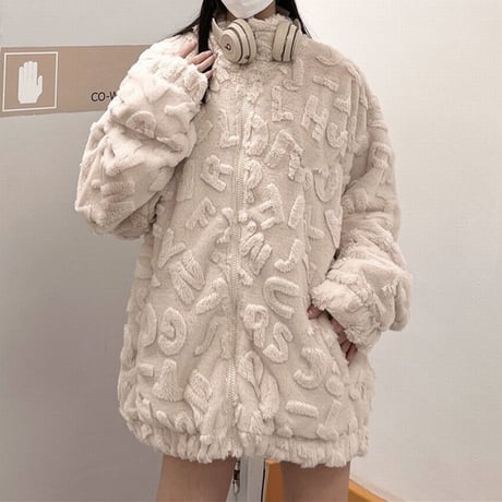 ファージャケット ボアジャケット ラムウール フェイクファー スタンドネック 厚め ジップアップ ルーズ レトロ 韓国ファッション レディース 大人可愛い ガーリー DTC-691162652827