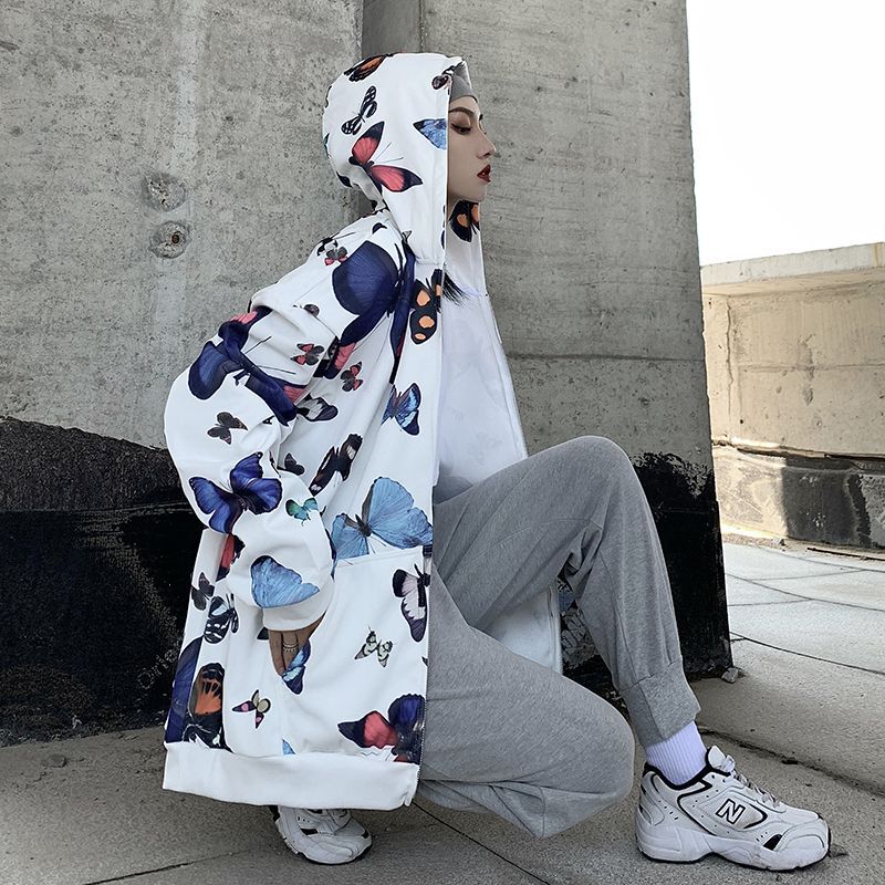 ユニセックス パーカー バタフライ 蝶 ジップアップ 長袖