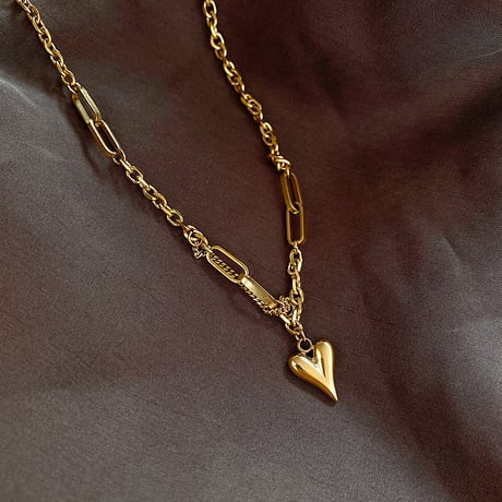 ピーチハート ネックレス チェーン付き 金属アレルギー対応 ペンダント アクセサリー チタンスチール K14メッキ シンプル DTC-629174305990