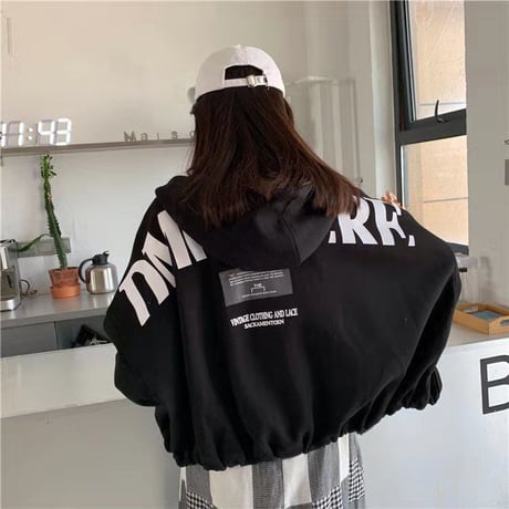 パーカー ジップアップ バックプリント ドルマン ライトアウター 体型カバー トップス ルーズ 長袖 レトロ 大人可愛い ガーリー カジュアル DTCA-673380979302