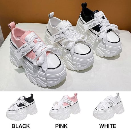 【3カラー】 厚底スニーカー 22.0～24.5cm レースアップ シューズ カジュアル スニーカー 厚底 スポーツ 靴 韓国ファッション レディース 歩きやすい DTC-678633923426