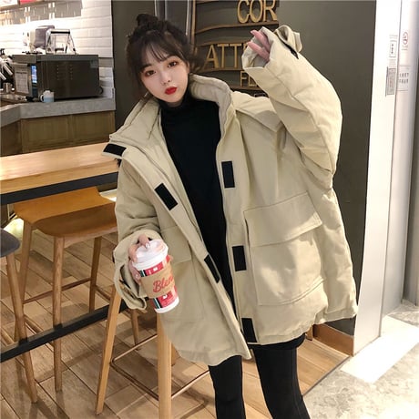 ファーブルゾン ダウンジャケット 韓国ファッション レディース ルーズ ジャンパー ゆったり ファーフード 体型カバー 大人カジュアル 韓国 (DTC-606322579577)