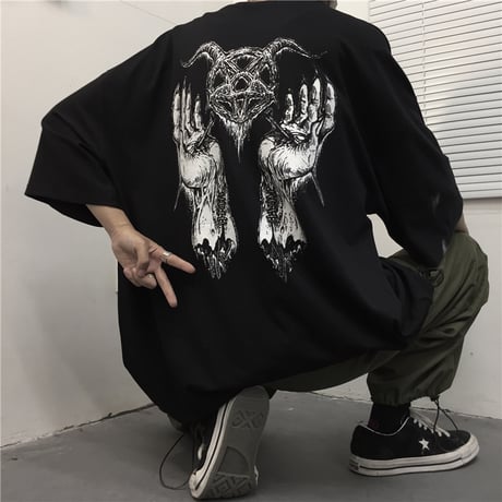 ユニセックス Tシャツ 半袖 メンズ レディース ダークホラー プリント オーバーサイズ 大きいサイズ ルーズ ストリート DTC-598850483866