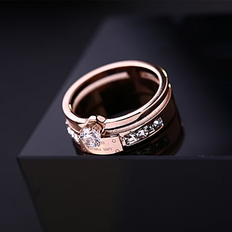 リング 指輪 金属アレルギー対応 2連リング CZ ローズゴールド アクセサリー シンプル チタンスチール316L DTC-571214294981