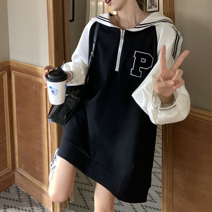 【関税込み】JUNEYEN パープル スリップ ミニワンピース ワンピース セーラー襟 Pワッペン ハーフジップ ルーズウエスト