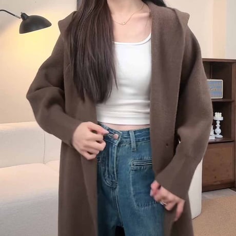 フード付き ロングニットカーディガン ニット ロング丈 カーディガン コーディガン 長袖 ゆったり ルーズ レトロ 大人可愛い ガーリー カジュアル DTCA-823949826525