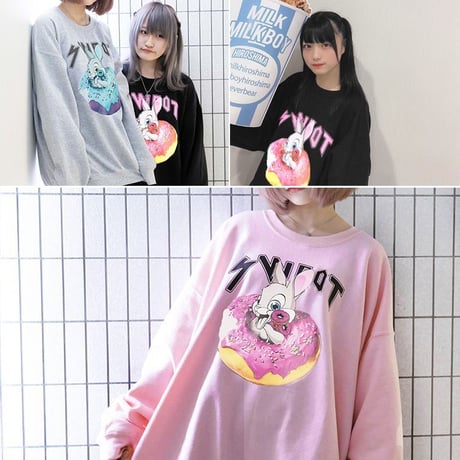 ユニセックス トレーナー スウェット 裏起毛 韓国 ファッション メンズ レディース うさぎ プリント 長袖 オーバーサイズ ストリート (DTC-608331234369)