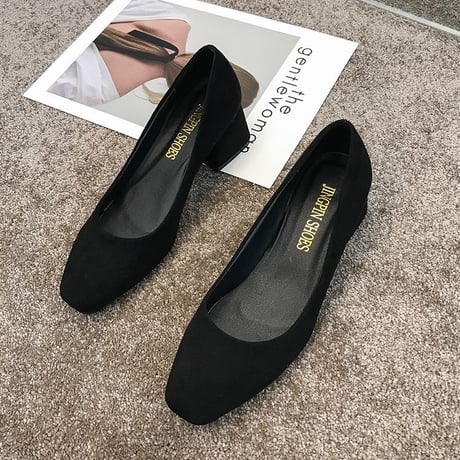 スエードタイプとPUタイプの2種類！ パンプス チャンキーヒール 4.5cm 韓国ファッション レディース スクエアトゥ シューズ キュート 痛くない かわいい 歩きやすい 598354617919