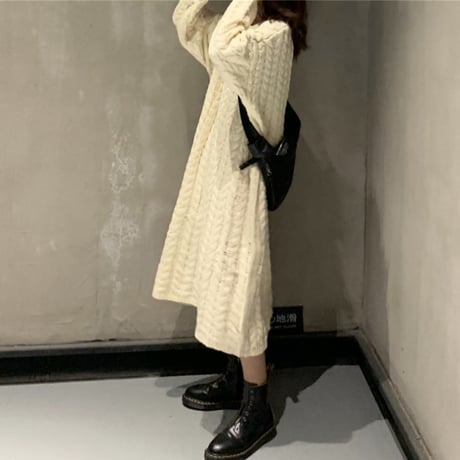ニットワンピース ケーブル編み 韓国ファッション レディース ラウンドネック ルーズニット 長袖 春 秋 冬 大人カジュアル 韓国 (DTC-605142020234)