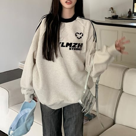 選べるノーマルタイプor裏起毛タイプ トレーナー サイドライン ロゴ オーバーサイズ スウェット トップス 長袖 韓国ファッション レディース 大人可愛い ガーリー DTC-766789726158