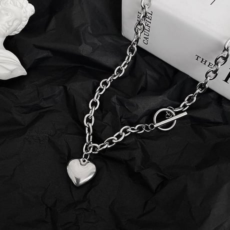 マンテル ハート ネックレス Tバー 太チェーン 金属アレルギー対応 レディース ペンダント アクセサリー チタンスチール シンプル DTC-623746272212