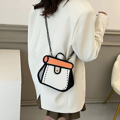 2way 2Dバッグ ショルダーバッグ ハンドバッグ キャンバスバッグ ミニバッグ チェーン 肩掛け 斜め掛け ユニーク かわいい 韓国ファッション レディース DTC-673129556706
