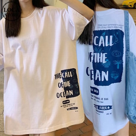 ユニセックス Tシャツ 袖ロゴ バックプリント 半袖 韓国ファッション メンズ レディース 大きめ ルーズ カジュアル ストリート系 DTC-638394646416