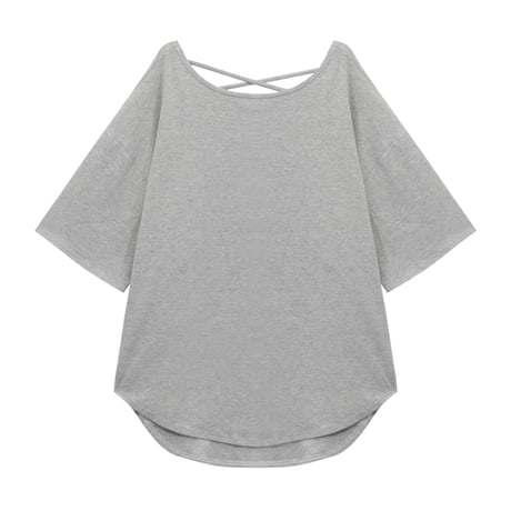 オープンバック Tシャツ 背中開き ドロップショルダー トップス ルーズ レトロ 韓国ファッション レディース 大人可愛い ガーリー DTC-801420565434