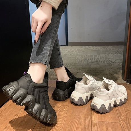 ダットスニーカー レースアップ ヒール6cm 厚底 22.5～25.0cm 韓国ファッション レディース 厚底スニーカー 歩きやすい スポーツ かわいい ガーリー 612789956033