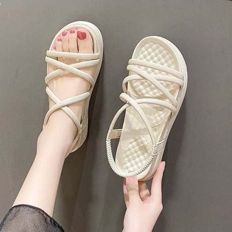 クロスストラップ サンダル 22.5～25.0cm プラットフォーム 厚底 ビーチサンダル フラット 美脚効果 トレンド かわいい 韓国ファッション レディース DTC-698080041418
