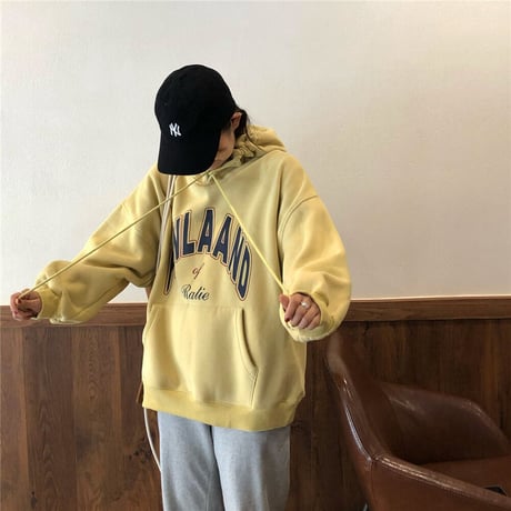 プルオーバー パーカー ルーズ プラスベルベット 英字 長袖 韓国ファッション レディース フード付き カジュアル ストリート DTC-609173851561