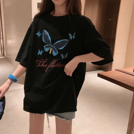 Tシャツ 半袖 韓国ファッション レディース レディースファッション 蝶 バタフライ オーバーサイズ ゆったり 大きめ ストリート DTC-616679627248