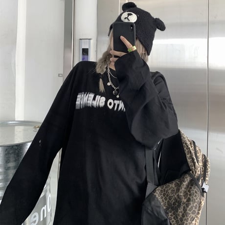 ユニセックス Tシャツ 長袖 ファントムレタープリント ラウンドネック オーバーサイズ トップス 大きめ カジュアル ストリートファッション DTC-650822796802