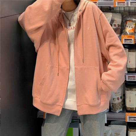 ジップアップ パーカー ワンポイント 韓国ファッション レディース トップス 長袖 カジュアル ストリートファッション DTC-638737949320