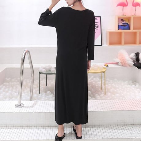 レディース モーダルワンピース 長袖 ゆるワンピ 無地 マキシ丈 ロング丈 着やせ ロングワンピース 韓国ファッション オルチャン (DCT-587468457944)