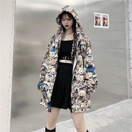 ユニセックス パーカー くまちゃん ベアー ジップアップ 長袖 オーバーサイズ 韓国ファッション メンズ レディース カジュアル ストリートファッション DTC-653614011445
