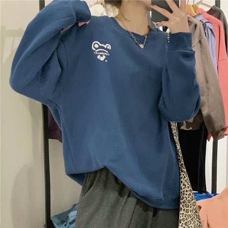 トレーナー スウェット シンプル クマ ベアー ルーズ オーバーサイズ ゆったり 韓国ファッション レディース ガーリー カジュアル ストリートファッション DTC-654686404587