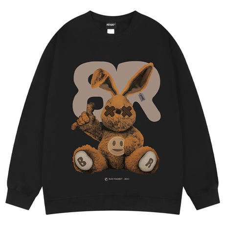 ユニセックス スウェット トレーナー BADRABBIT ウサギ 裏起毛 長袖 オーバーサイズ 韓国ファッション メンズ レディース ストリート系ファッション DTC-737596346835