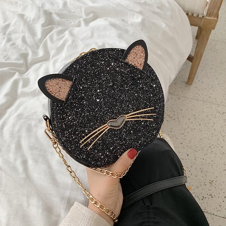 猫モチーフ スパンコール ショルダーバッグ ミニバッグ チェーンストラップ アニマルバッグ 丸い 斜めがけ シンプル 肩掛け レトロ かわいい ガーリー DTC-598736833746