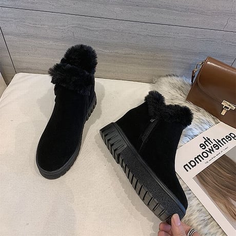 ファーブーツ ムートンブーツ 厚底 韓国ファッション レディース ラウンドトゥ もこもこ フラットシューズ ぺたんこ 歩きやすい 履きやすい (DTC-606135924264)