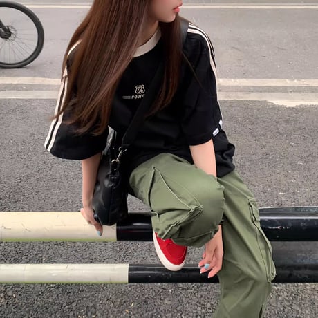 tシャツ サイドライン ロゴ オーバーサイズ ビッグシルエット トップス オーバーサイズTシャツ Route66 半袖 レトロ カジュアル ストリート女子 DTCA-921403890333