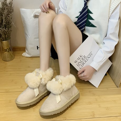 ファーブーツ ショートブーツ 22.5～24.5cm ファーシューズ ボンボン ムートンブーツ カジュアル 歩きやすい おしゃれ 疲れない 大人可愛い ガーリー DTC-607619523952