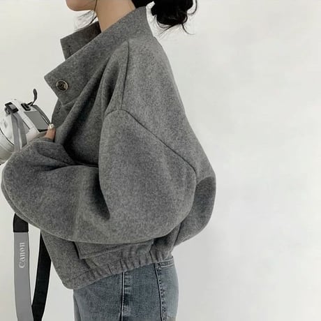 ブルゾン ジャケット アウター ショート丈 ウールタッチ 立ち襟 スタンドカラー ゆったり ルーズ レトロ 大人可愛い ガーリー カジュアル DTCA-747100073929