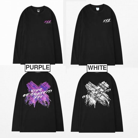ユニセックス 長袖Tシャツ ×ペイント Tシャツ バツペイント 長袖 オーバーサイズ 韓国ファッション メンズ レディース 韓国ストリートファッション DTC-610859198983