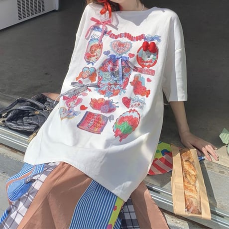 Tシャツ 立体リボン オーバーサイズ クルーネック トップス 半袖 ルーズ レトロ 韓国ファッション レディース 大人可愛い ガーリー DTC-782364443690
