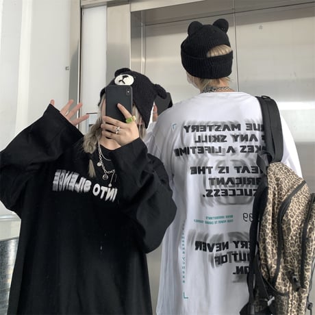 ユニセックス Tシャツ 長袖 ファントムレタープリント ラウンドネック オーバーサイズ トップス 大きめ カジュアル ストリートファッション DTC-650822796802