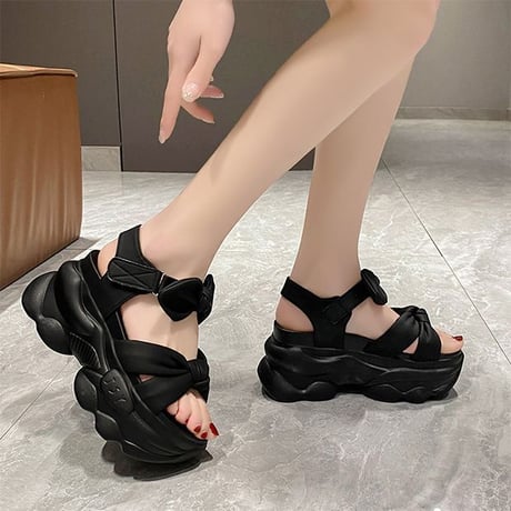 厚底 サンダル 22.0～24.5cm スポーツサンダル リボン 厚底サンダル スポサン カジュアル オープントゥ かわいい 韓国ファッション レディース DTC-712505187633