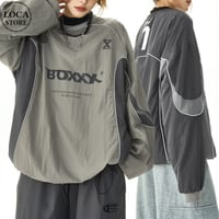 ユニセックス トップス ナイロン バイカラー スウェット 防水 ドロスト プルオーバー ジャージ 長袖 オーバーサイズ カジュアル ストリート系ファッション DTCA-828796696849