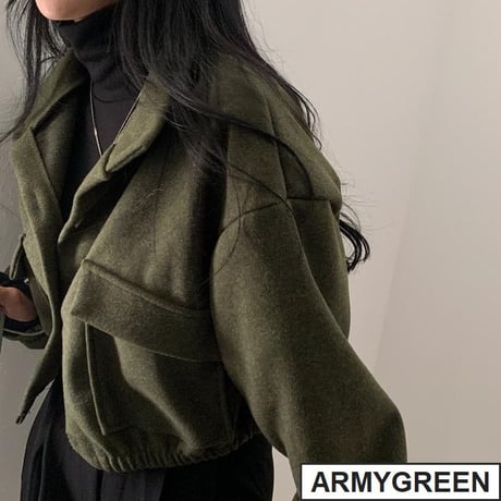 ブルゾン ジャケット アウター ショート丈 ウールタッチ 立ち襟 スタンドカラー ゆったり ルーズ レトロ 大人可愛い ガーリー カジュアル DTCA-747100073929