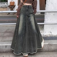 ヴィンテージ風 デニムスカート マーメイドスカート ロングスカート フレア ウォッシュ加工 ハイウエスト カットオフ レトロ 大人可愛い ガーリー カジュアル DTCA-850418123357