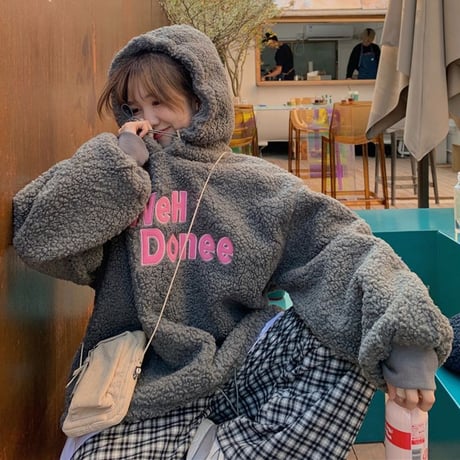 ボアパーカー もこもこ プルオーバー 暖かい ボア パーカー 防寒 長袖 ゆったり 韓国ファッション レディース 大人可愛い ガーリー フェミニン カジュアル DTC-662156047894