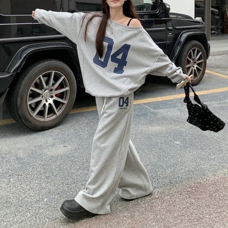 セットアップ 上下セット スウェット ナンバーロゴ トレーナー パンツ オーバーサイズ 長袖 レトロ 韓国ファッション レディース 大人可愛い ガーリー カジュアル DTC-819529018954