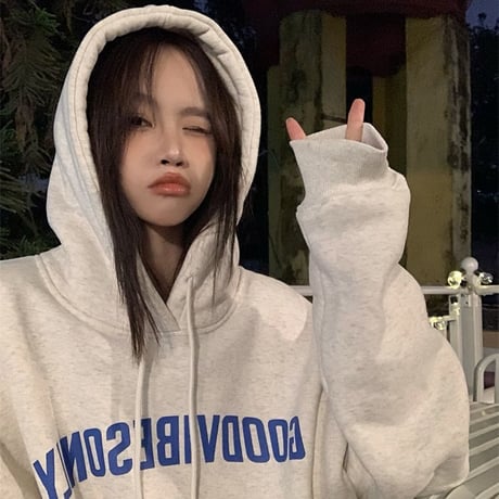 プルオーバー パーカー 裏起毛 プラスベルベット トップス オーバーサイズ レトロ 韓国ファッション レディース ガーリー カジュアル ストリート系 DTC-661434492986