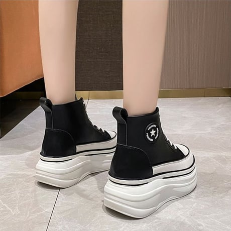 厚底 ハイカットスニーカー 22.0～24.5cm ハイトップ ショートブーツ シューレース カジュアル 韓国ファッション レディース 大人可愛い ガーリー DTC-681860323294